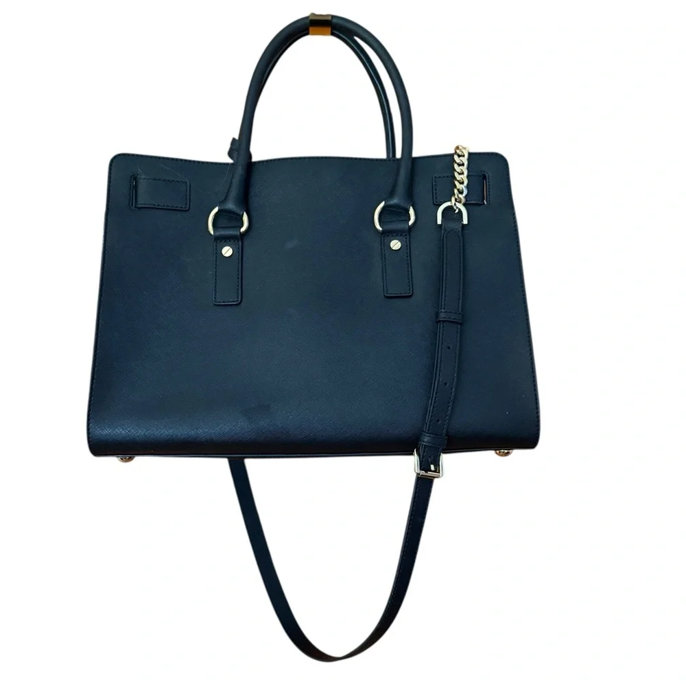 Michael Kors Black Saffiano Leather Satchel with Gold Hardware